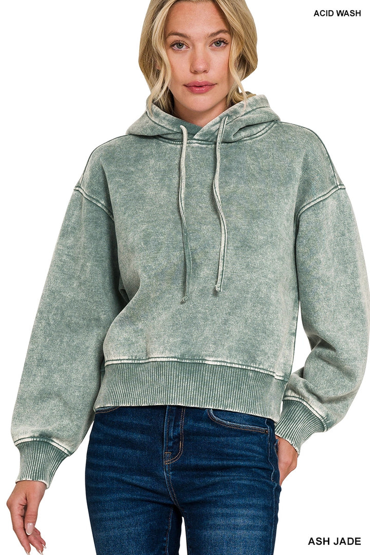 Acid Wash Fleece Cropped Hoodie