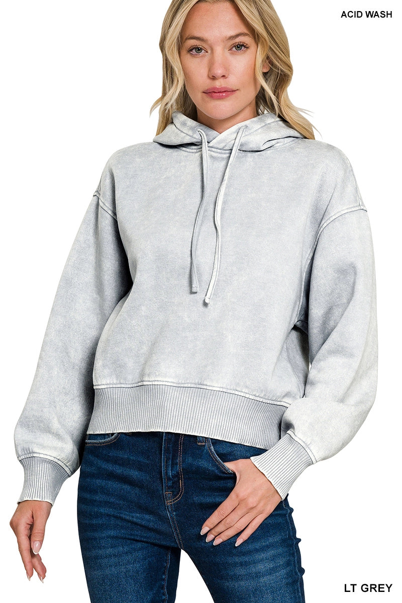 Acid Wash Fleece Cropped Hoodie