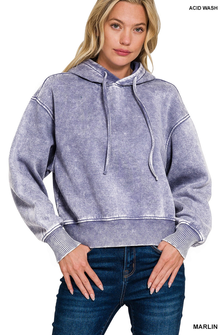 Acid Wash Fleece Cropped Hoodie