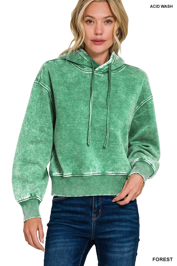 Acid Wash Fleece Cropped Hoodie