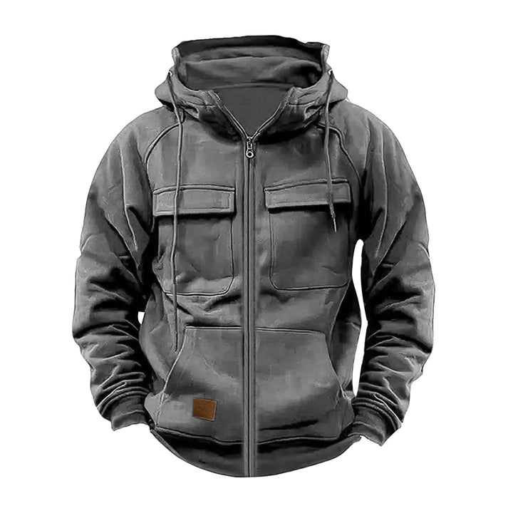 Men's Casual Solid Color Hooded Sweatshirt Jacket