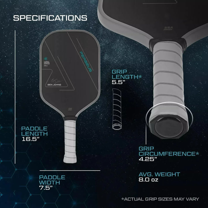 Ben Johns Perseus Pickleball Paddle with Charged Surface Technology for Increased Power & Feel - Fully Encased Carbon Fiber