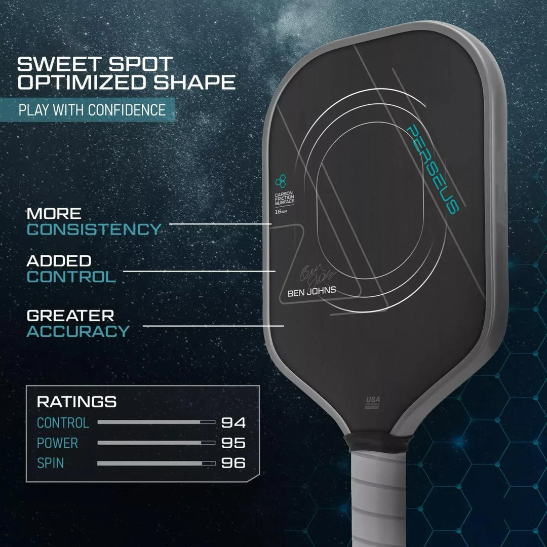 Ben Johns Perseus Pickleball Paddle with Charged Surface Technology for Increased Power & Feel - Fully Encased Carbon Fiber