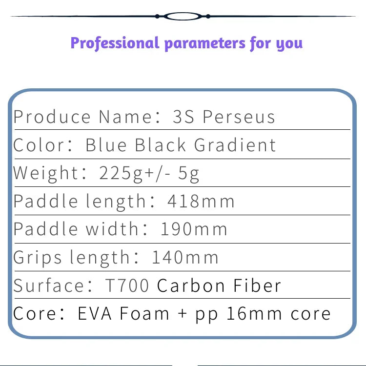 Perseus 3S EVA Foam Fill 16mm Thickness GEN3 Core Thermoformed T700 Carbon Fiber Rackets Pickleball Paddle