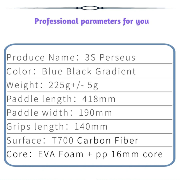 Perseus 3S EVA Foam Fill 16mm Thickness GEN3 Core Thermoformed T700 Carbon Fiber Rackets Pickleball Paddle