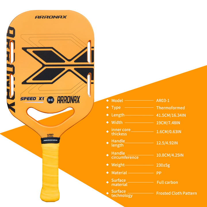 ARRONAX Speed Series Thermoformed Raw Carbon Fiber Pickleball Paddle