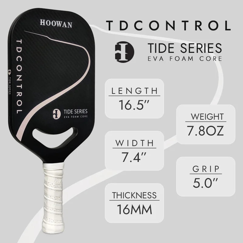 HOOWAN TDCONTROL Pickleball Paddle Tide Series EVA Foam Core 16MM Thermoformed Pickleball Paddle T700 Carbon Fiber 3K