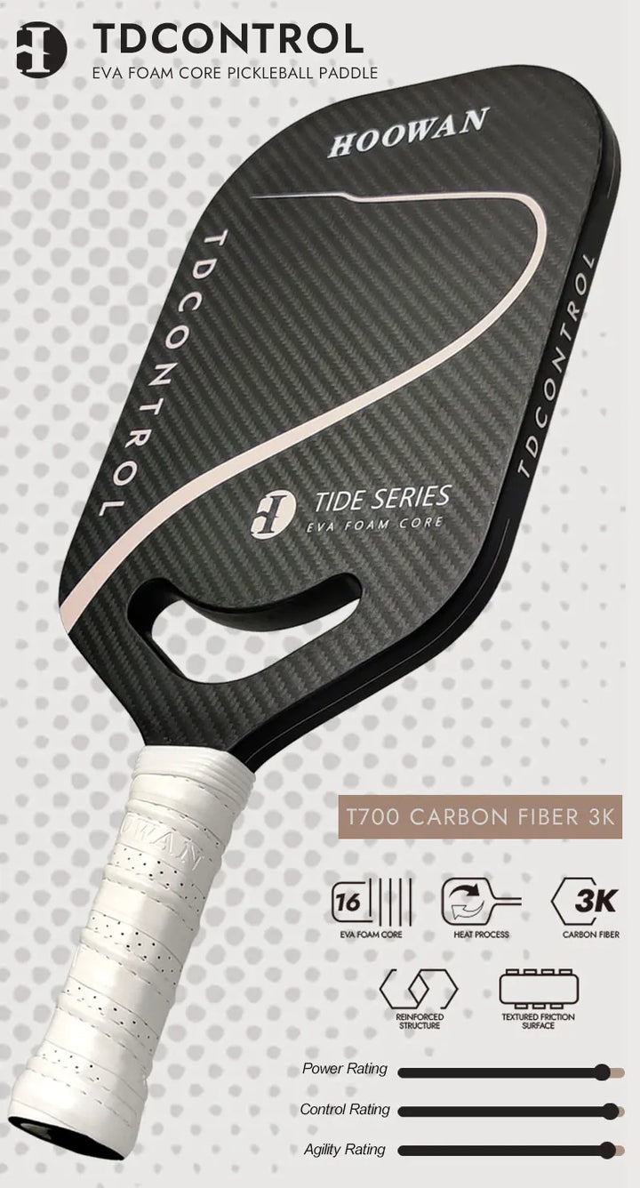 HOOWAN TDCONTROL Pickleball Paddle Tide Series EVA Foam Core 16MM Thermoformed Pickleball Paddle T700 Carbon Fiber 3K