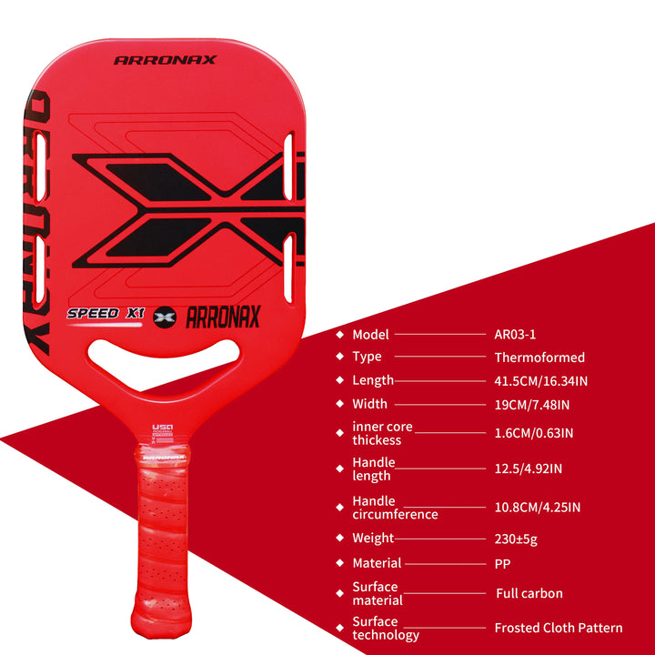 ARRONAX Speed Series Thermoformed Raw Carbon Fiber Pickleball Paddle